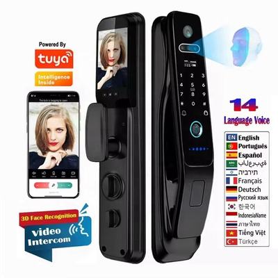 Fully Automatic Tuya Wifi Visual Intercom 3d Face Recognition Smart Door Lock With Camera