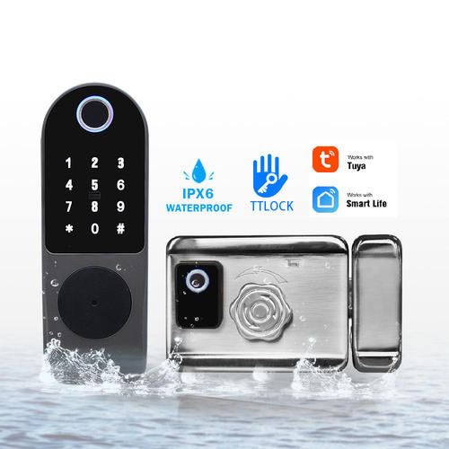 Double sided Waterproof Tuya TTlock WiFi Rim Lock Fingerprint Smart Digital Rim Lock for Gate door