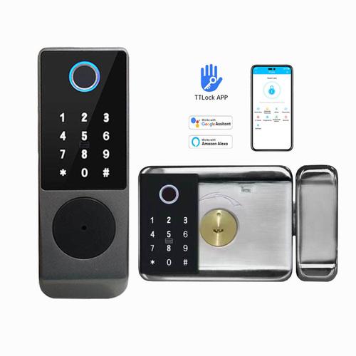 Automatic Digital Wifi Smart Rim Door Lock with TTLOCK APP Waterproof Fingerprint Door Lock