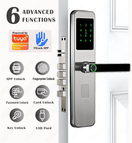 High Security TTlock App Safety 6068 Biometric Fingerprint Door Handle Keyless Smart Lock