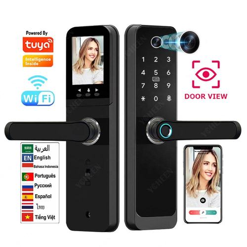Tuya Remote Unlock Fingerprint Wifi Lock With Camera Key Card Password Smart Digital Lock