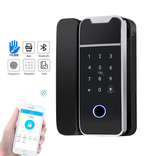 WiFi BLE TTLock APP Fingerprint Glass sliding door lock for Office and Home