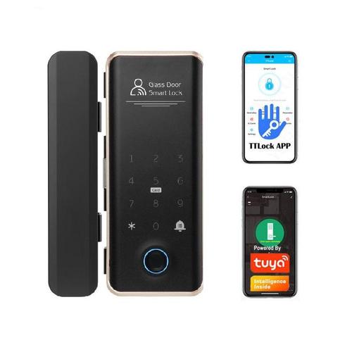 Waterproof Glass Door Lock Code Fingerprint Digital Smart Lock Tuya Wifi or Ttlock Ble App