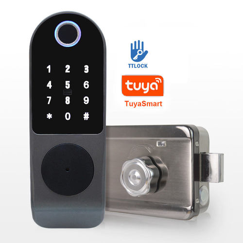 Waterproof TTlock Tuya WiFi APP Smart Rim Lock Biometric Fingerprint Digital Gate Door Latch Lock